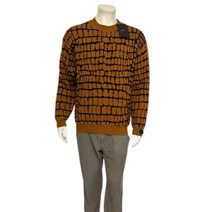 Versace Mens Caramel Crocodile Jacquard Print Crewneck Sweater